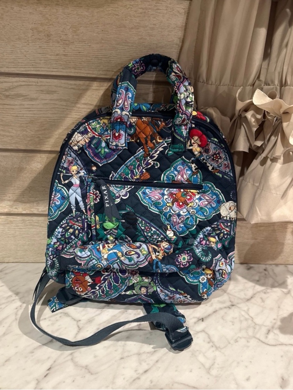 Vera Bradley Navy Quilted Floral & Character Toy Story Print Backpack NWT